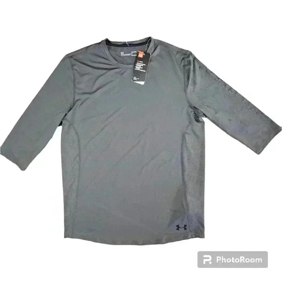 Under Armour HeatGear Fitted 3/4 sleeved shirt charcoal gray #1322105 Large - Picture 1 of 7